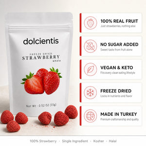 Dolcientis Freeze Dried Whole Strawberries | Single Ingredient, No Sugar Added Snack | Vegan, Keto-Friendly | 0.52 oz (15g) Bag