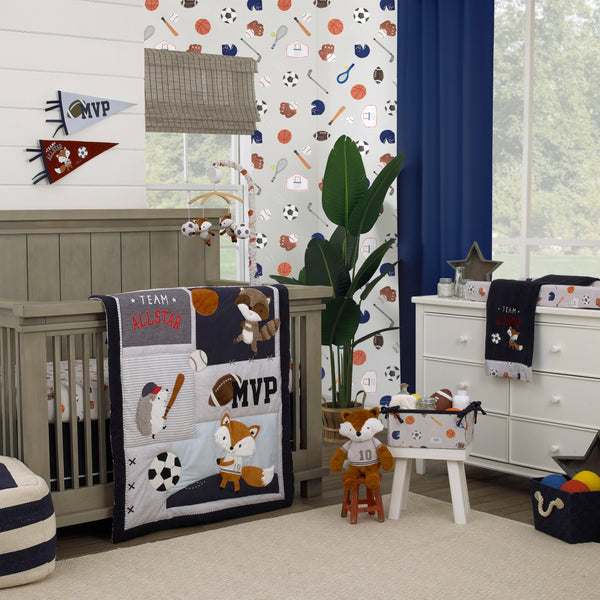 Team All Star Brown, White, Black and Grey, Fox with Soccer Balls Plush Musical Mobile