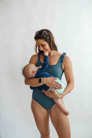 Ribbed One Piece Tie Shoulder Breastfeeding Swimsuit | FINAL SALE