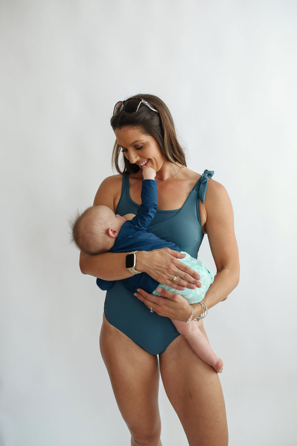 Ribbed One Piece Tie Shoulder Breastfeeding Swimsuit | FINAL SALE