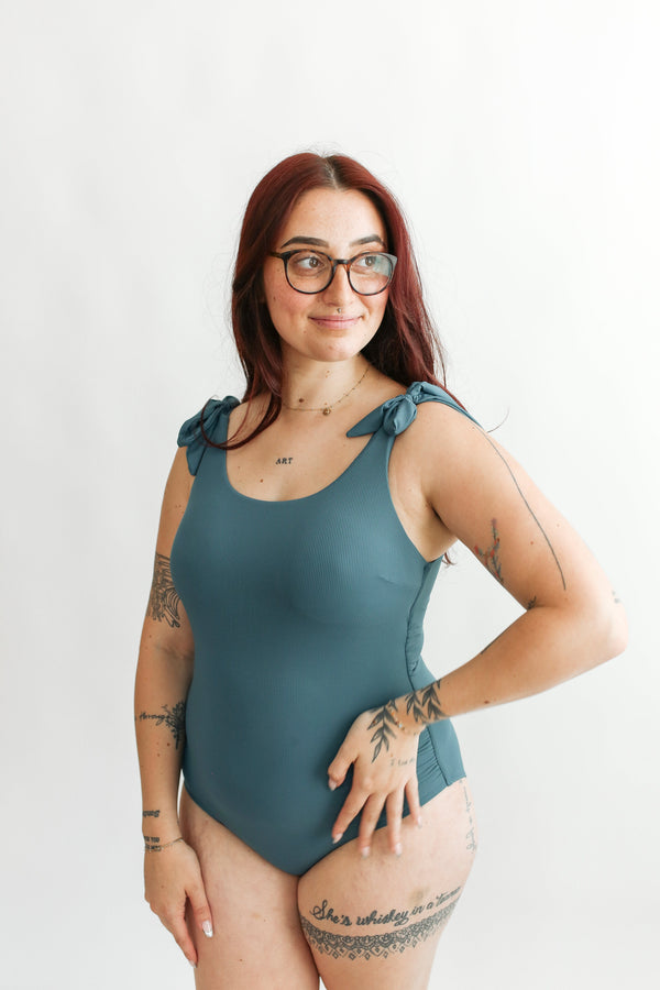 Ribbed One Piece Tie Shoulder Breastfeeding Swimsuit | FINAL SALE
