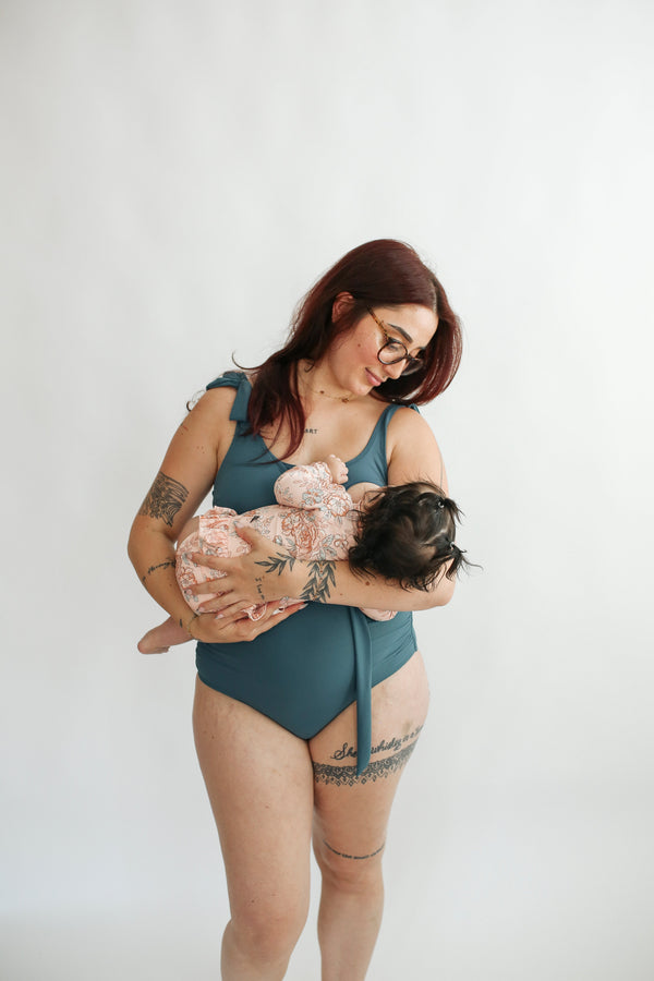 Ribbed One Piece Tie Shoulder Breastfeeding Swimsuit | FINAL SALE