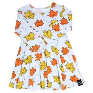 Swirly Girl Dress - Grey Leaves