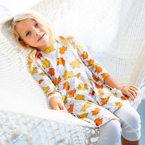 Swirly Girl Dress - Grey Leaves