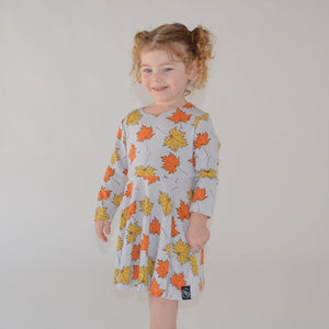 Swirly Girl Dress - Grey Leaves