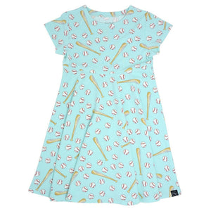 Swirly Girl Short Sleeve Dress - Little Slugger Aqua