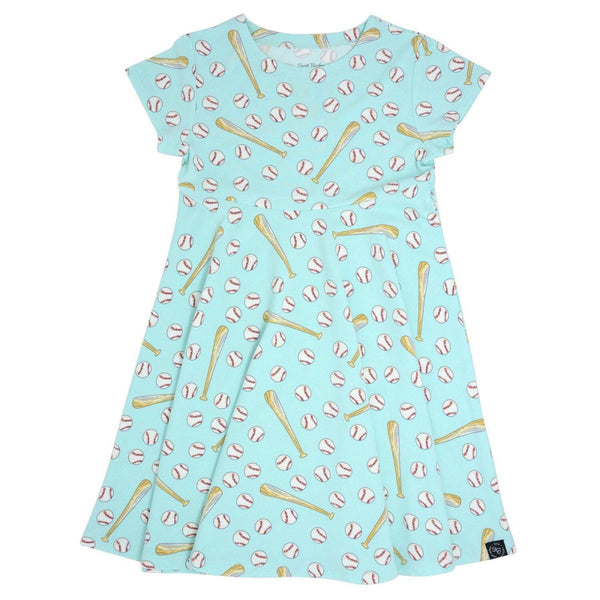 Swirly Girl Short Sleeve Dress - Little Slugger Aqua