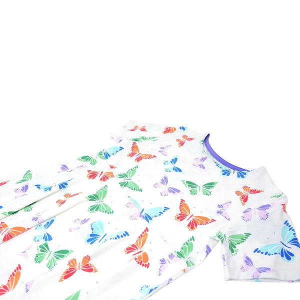 Swirly Girl Short Sleeve Dress - Rainbow Butterflies