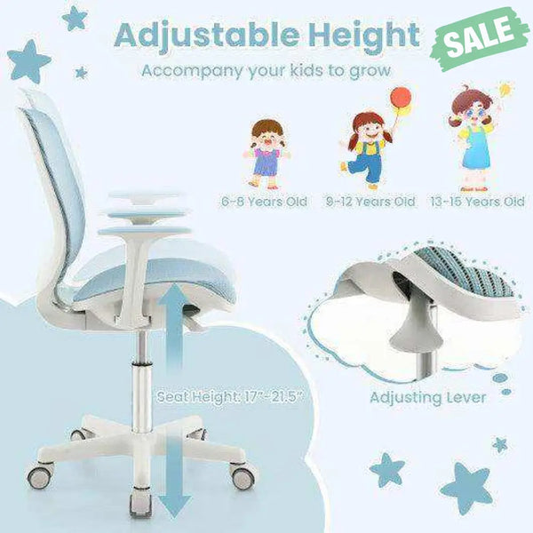 Swivel Mesh Children Computer Chair with Adjustable Height-Blue Blue Kids Chairs & Seating