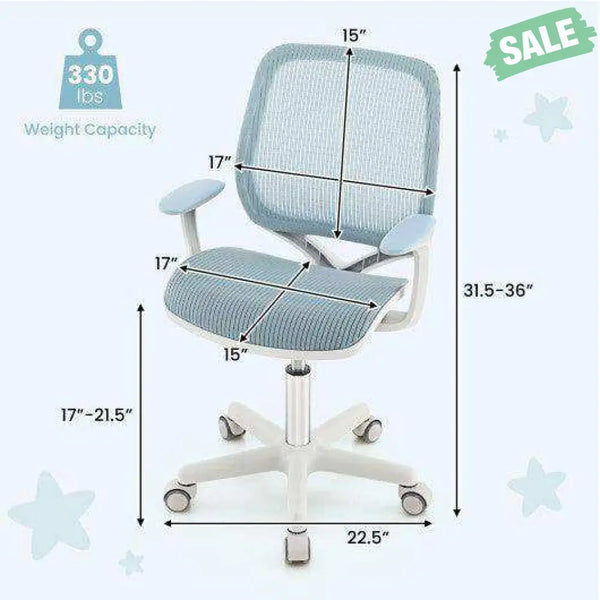 Swivel Mesh Children Computer Chair with Adjustable Height-Blue Blue Kids Chairs & Seating
