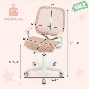 Swivel Mesh Children Computer Chair with Adjustable Height-Pink