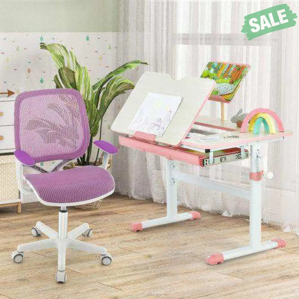 Swivel Mesh Children Computer Chair with Adjustable Height-Purple