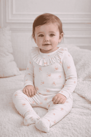 SYRINE  | Girls Ivory Cotton Ditzy Rose Print Babysuit Set