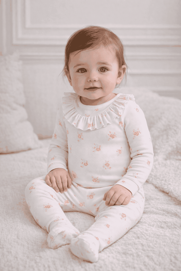 SYRINE  | Girls Ivory Cotton Ditzy Rose Print Babysuit Set