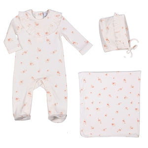SYRINE  | Girls Ivory Cotton Ditzy Rose Print Babysuit Set