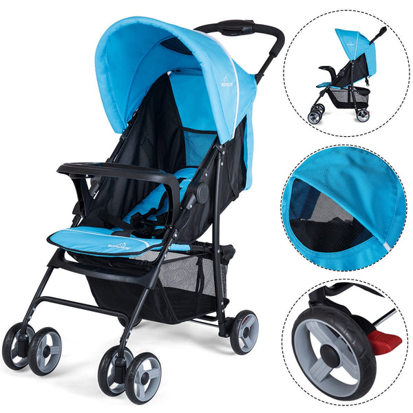 Toddler travel stroller for airplane with canopy and adjustable backrest, perfect for comfortable travel.
