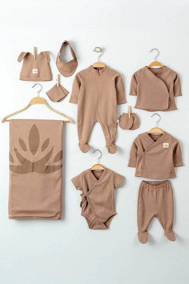 Organic Cotton Newborn Brown Coming Home Set - 10 Pcs