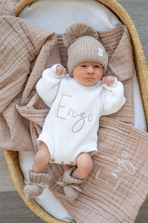 Taupe Organic Cotton Muslin Baby Blanket