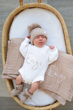 Taupe Organic Cotton Muslin Baby Blanket