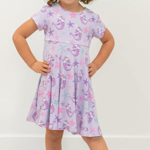 Swirly Girl Short Sleeve Dress - Mermaid Purple