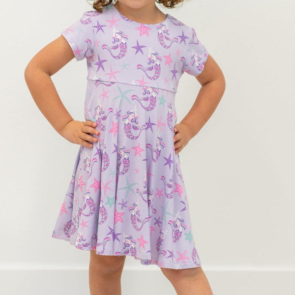 Swirly Girl Short Sleeve Dress - Mermaid Purple