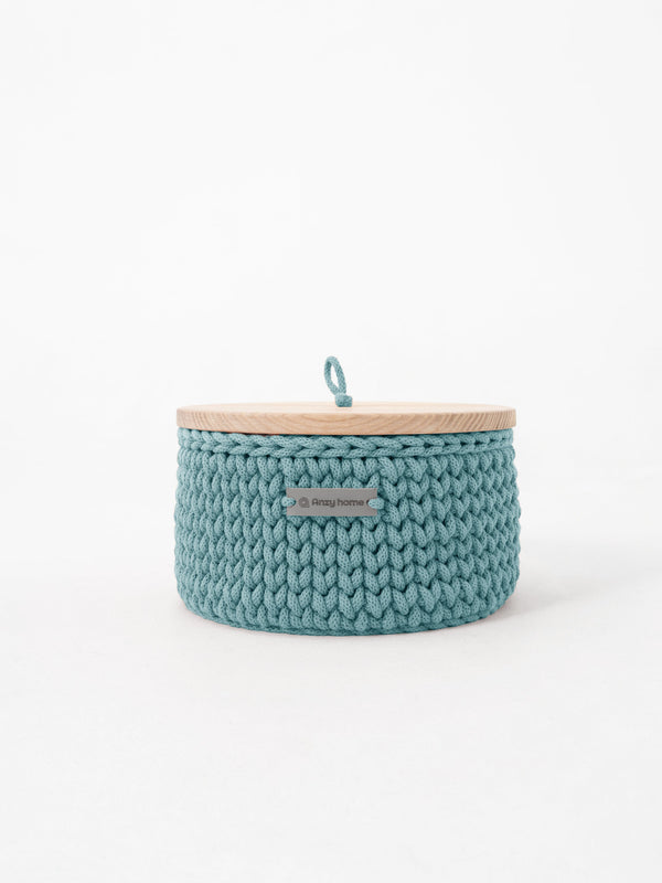 Round Storage Baskets w/ Wooden Lid Recycled