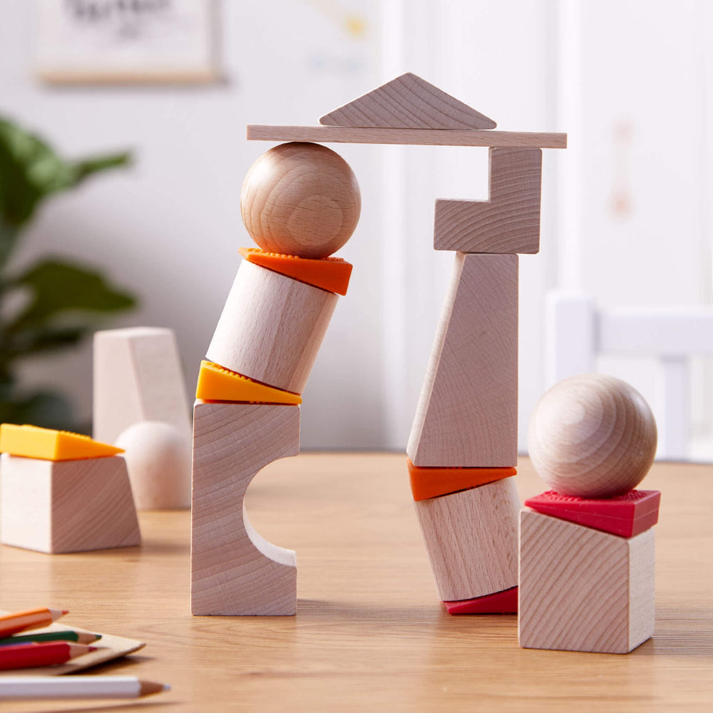 Teetering Towers Wooden Blocks - colorful, sturdy building blocks for creative play and development in babies and toddlers.