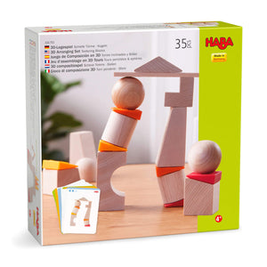 Teetering Towers Wooden Blocks in vibrant colors, showcasing a fun and engaging stacking play for babies.
