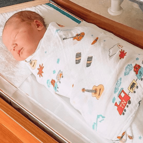 Tennessee Baby Muslin Swaddle Blanket and Burp Cloth/Bib Combo gift set for infants, soft and stylish baby essentials.