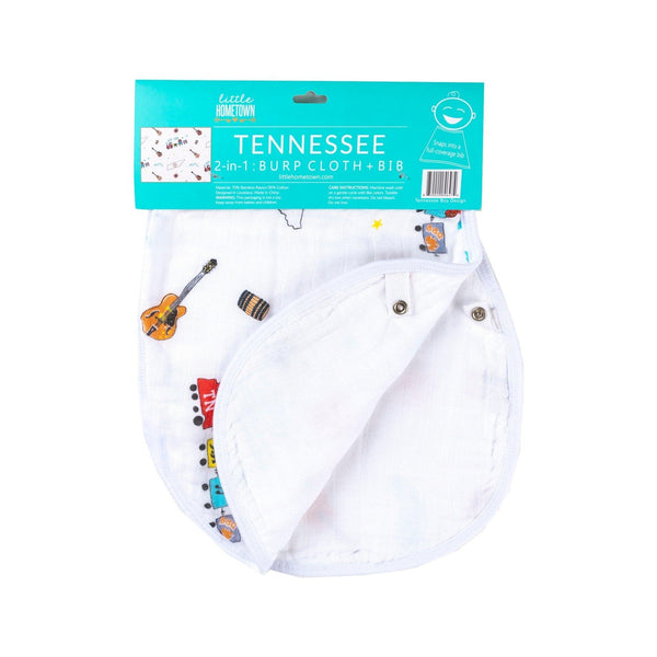 Gift Set: Tennessee Baby Muslin Swaddle Blanket and Burp Cloth/Bib Combo Newborn Essentials for Feeding and Comfort