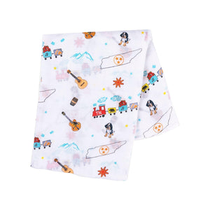Gift Set: Tennessee Baby Muslin Swaddle Blanket and Burp Cloth/Bib Combo Newborn Essentials for Feeding and Comfort