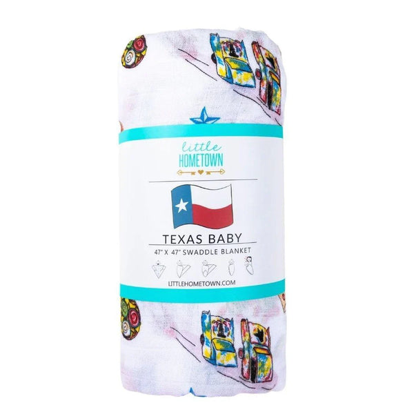 Gift Set: Texas Baby Unisex Muslin Swaddle Blanket and Burp Cloth/Bib Combo Hospital Coming Home Essential