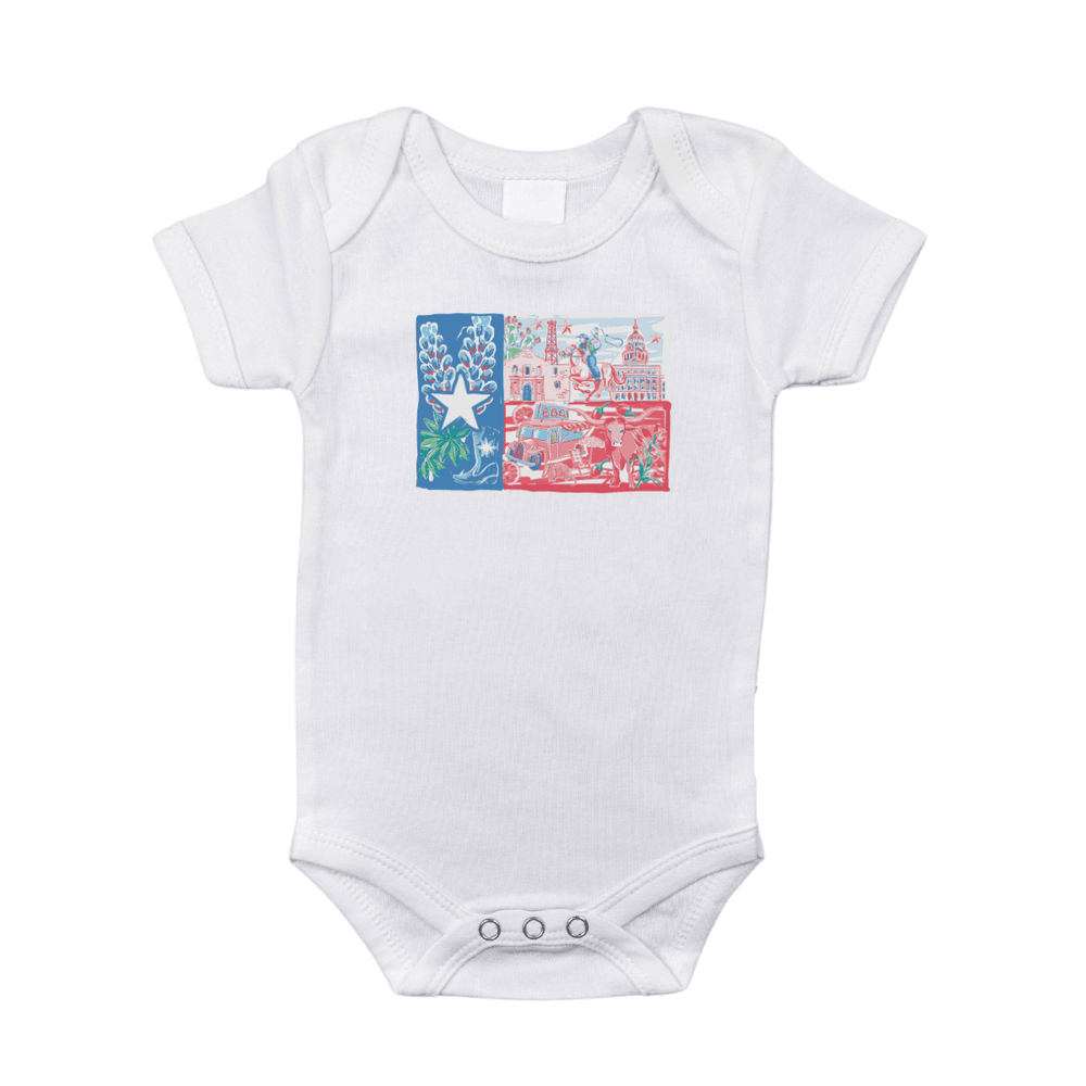 Texas Pride Baby Onesie - Short Sleeve Bodysuit for infants, featuring a cute Texas-themed design.