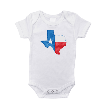 Texas Watercolor Baby Onesie - Short Sleeve Bodysuit for infants, featuring a colorful watercolor design.