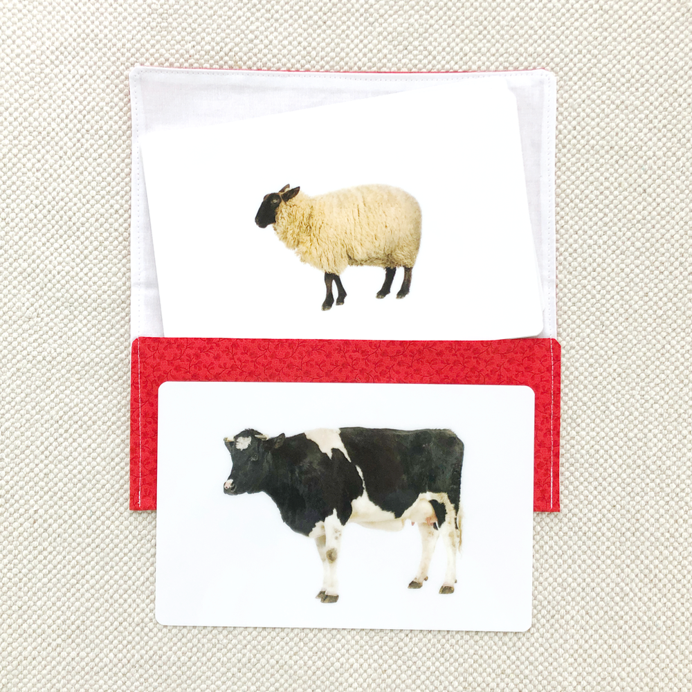 Farm Animal Toddler Cards for early learning, featuring colorful illustrations of farm animals for toddlers.