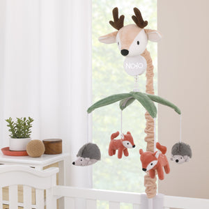 Plush Deer Green, Gray, and Tan Foxes and Hedgehogs Musical Mobile