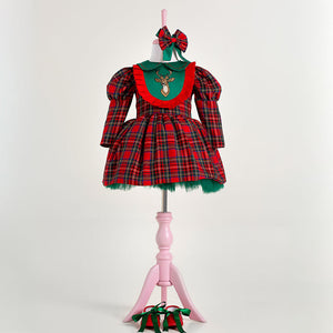 THA Dressing Merry Scottish Christmas Dress Green Satin