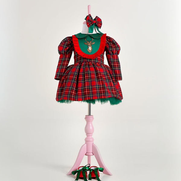THA Dressing Merry Scottish Christmas Dress Green Satin