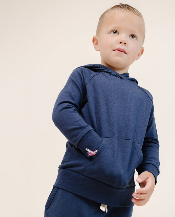 Cozy midnight hoodie for babies, showcasing soft fabric and stylish design from angle 4. Perfect for comfort and warmth.