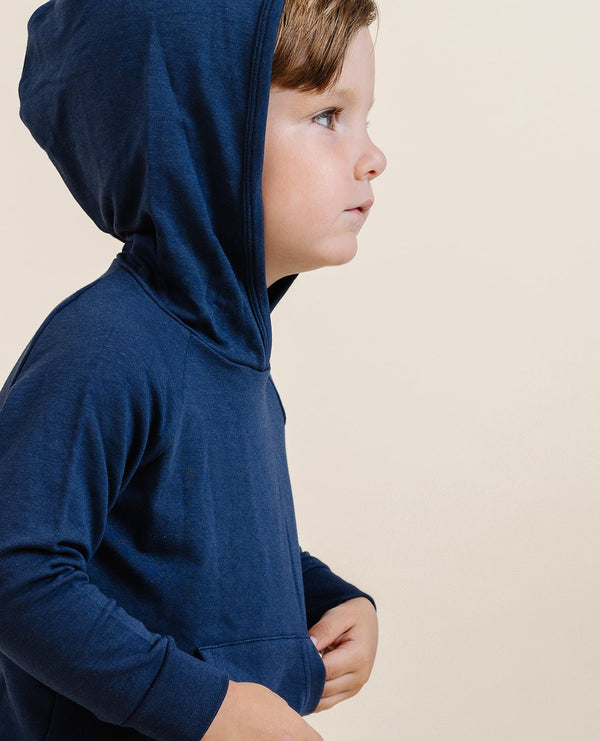 Cozy midnight hoodie for babies, showcasing soft fabric and stylish design from angle 3. Perfect for comfort and warmth.