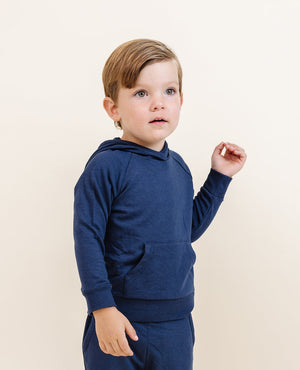 Coziest Hoodie in Midnight for babies - soft, stylish, and perfect for keeping little ones warm and comfy.