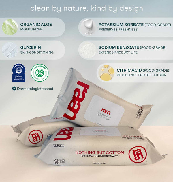 The Only Unbleached 100% Cotton Baby Wipe for Sensitive Skin, 60ct per pack