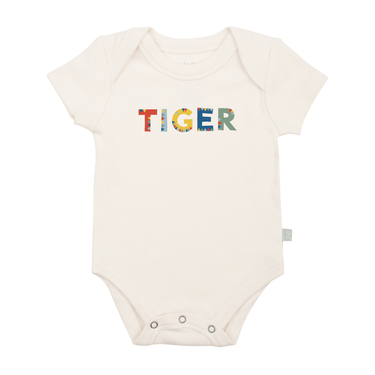 Tiger graphic short sleeve bodysuit for babies, perfect for playful and stylish outfits.