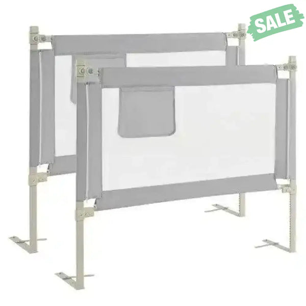 Toddler Bedrail with Side Pocket and 24 Adjustable Heights-Gray Bed Rails