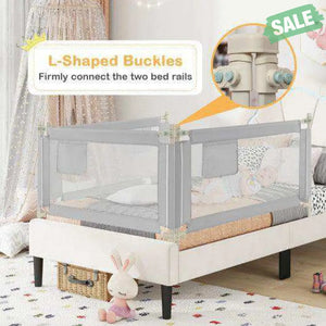 Toddler Bedrail with Side Pocket and 24 Adjustable Heights-Gray Bed Rails