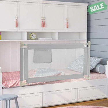 Toddler Bedrail with Side Pocket and 24 Adjustable Heights-Gray Bed Rails