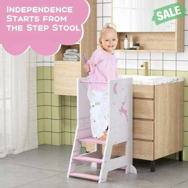 Toddler Kitchen Stool Helper Baby Standing Tower with Chalkboard and Whiteboard-Gray Toddler & Kids Furniture