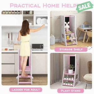 Toddler Kitchen Stool Helper Baby Standing Tower with Chalkboard and Whiteboard-Gray Toddler & Kids Furniture