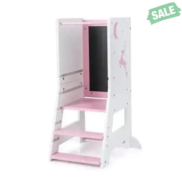 Toddler Kitchen Stool Helper Baby Standing Tower with Chalkboard and Whiteboard-Gray Toddler & Kids Furniture