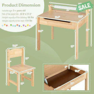 Toddler Multifunctional Activity Table and Chair Set with Paper Roll Holder-Natural Kids Table & Chair Sets